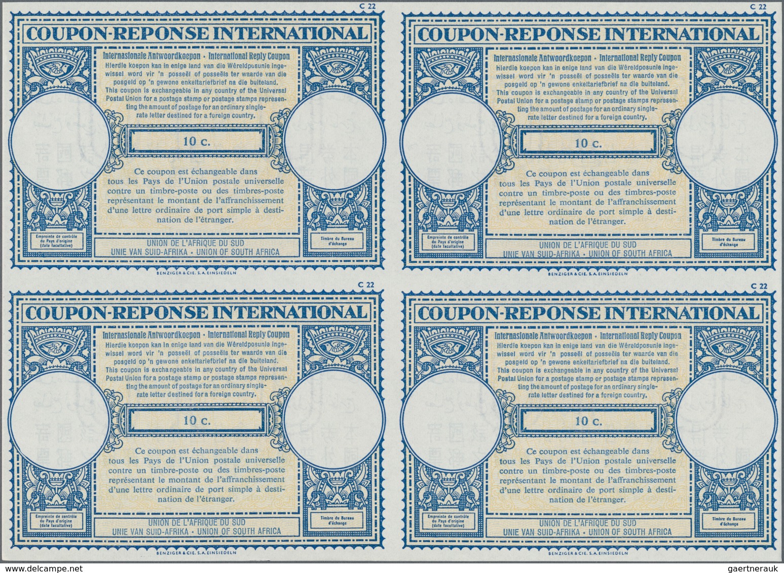 Südafrika: 1960, July. International Reply Coupon 10 C (London Type) In An Unused Block Of 4. Luxury - Briefe U. Dokumente