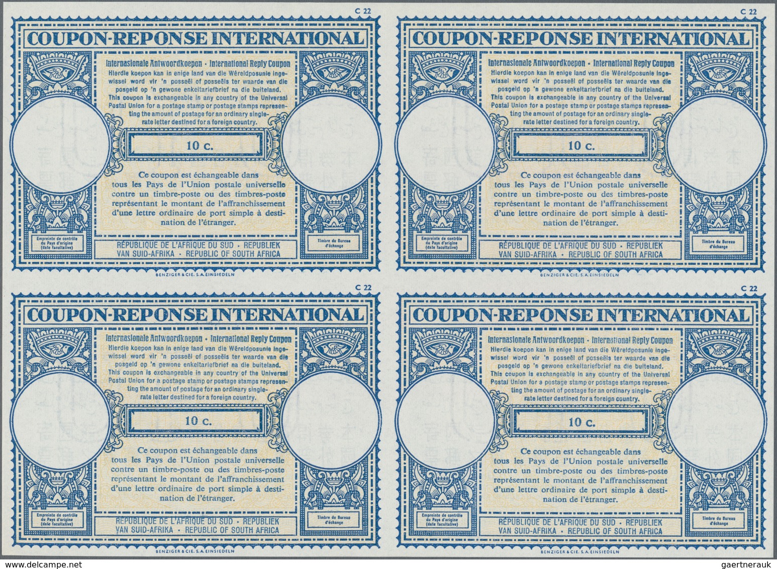 Südafrika: 1961, December. International Reply Coupon 10 C (London Type) In An Unused Block Of 4. Lu - Briefe U. Dokumente