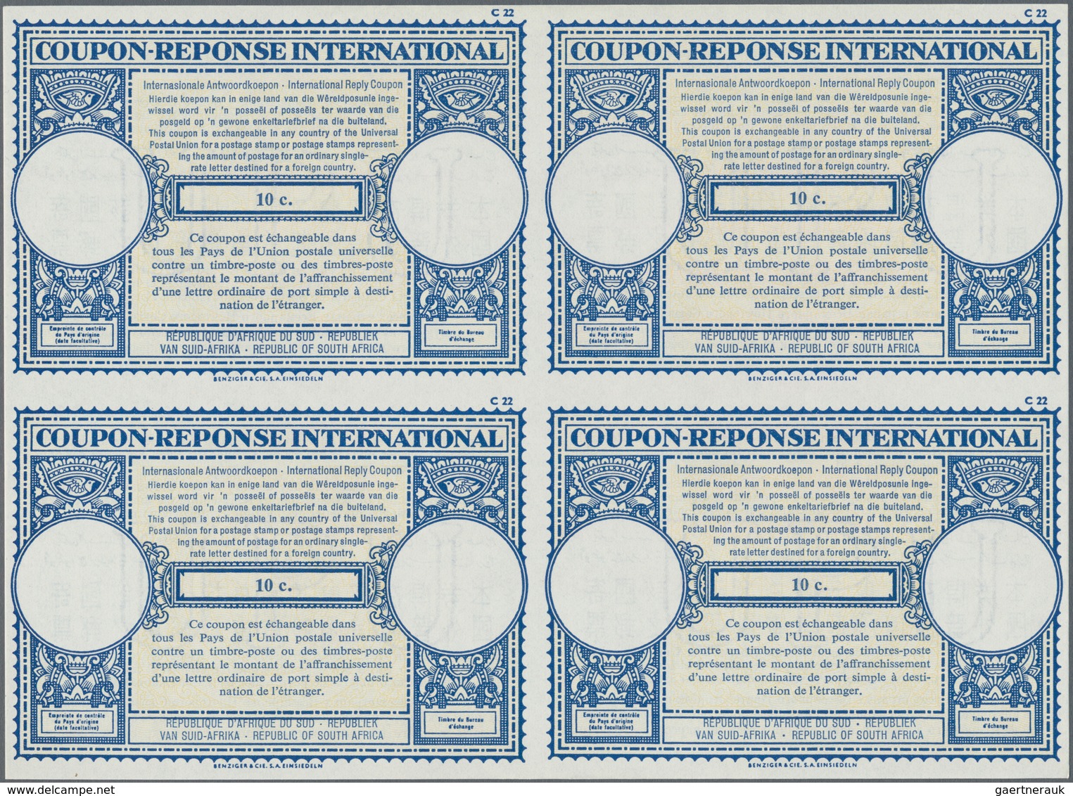 Südafrika: 1964, July. International Reply Coupon 10 C (London Type) In An Unused Block Of 4. Luxury - Covers & Documents