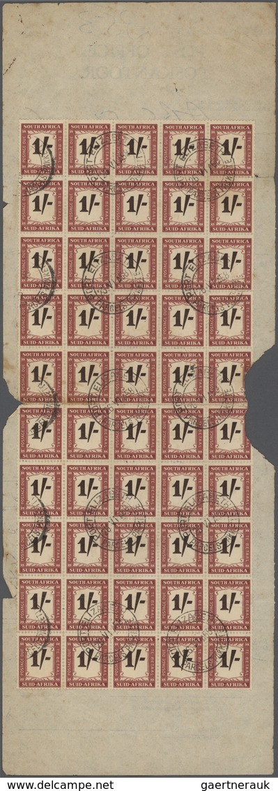 Südafrika - Portomarken: 1950-58 Postage Due 1s. Black-brown & Purple-brown, Vertical Block Of 50 (1 - Strafport