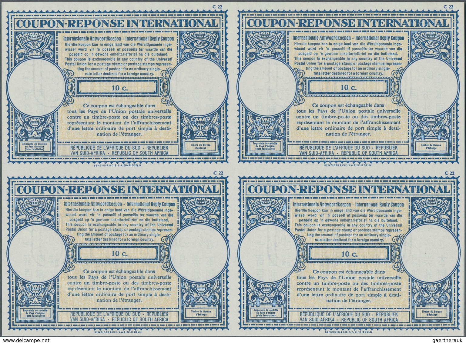 Südafrika - Ganzsachen: 1961. International Reply Coupon 10c (London Type) In An Unused Block Of 4. - Other & Unclassified
