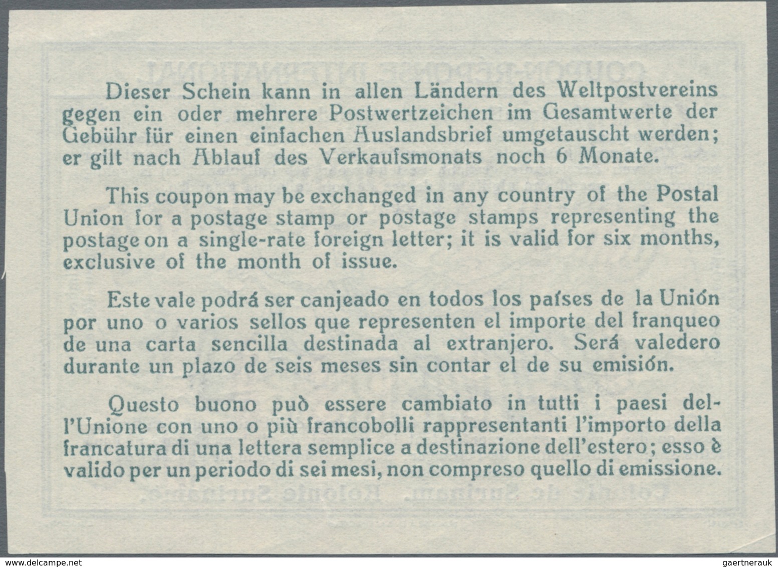 Surinam: 1925. International Reply Coupon 20 Cent (Stockholm Type). Collector's Item From Archives! - Surinam ... - 1975