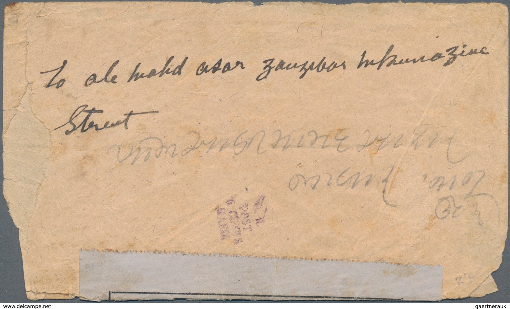 Tanganjika: 1915, Stampless Censored Envelope Addressed To Zanzibar, Cancelled By 4-line Handstamp ' - Tanganyika (...-1932)