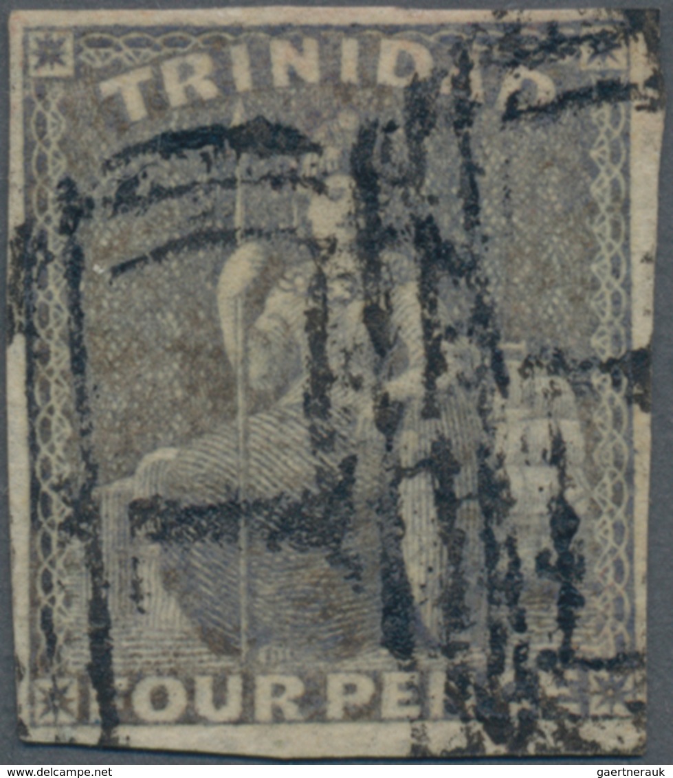 Trinidad Und Tobago: 1859, TRINIDAD: Britannia 4d. Grey-lilac Imperforate With Good To Wide Margins - Trinidad & Tobago (1962-...)