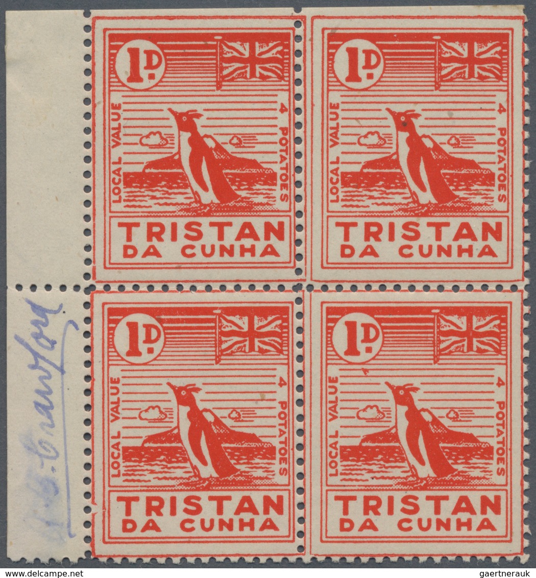 Tristan Da Cunha: 1946, Tristan Da Cunha. Local Value 1d "4 Potatoes" In A Left Margined Block Of 4 - Tristan Da Cunha