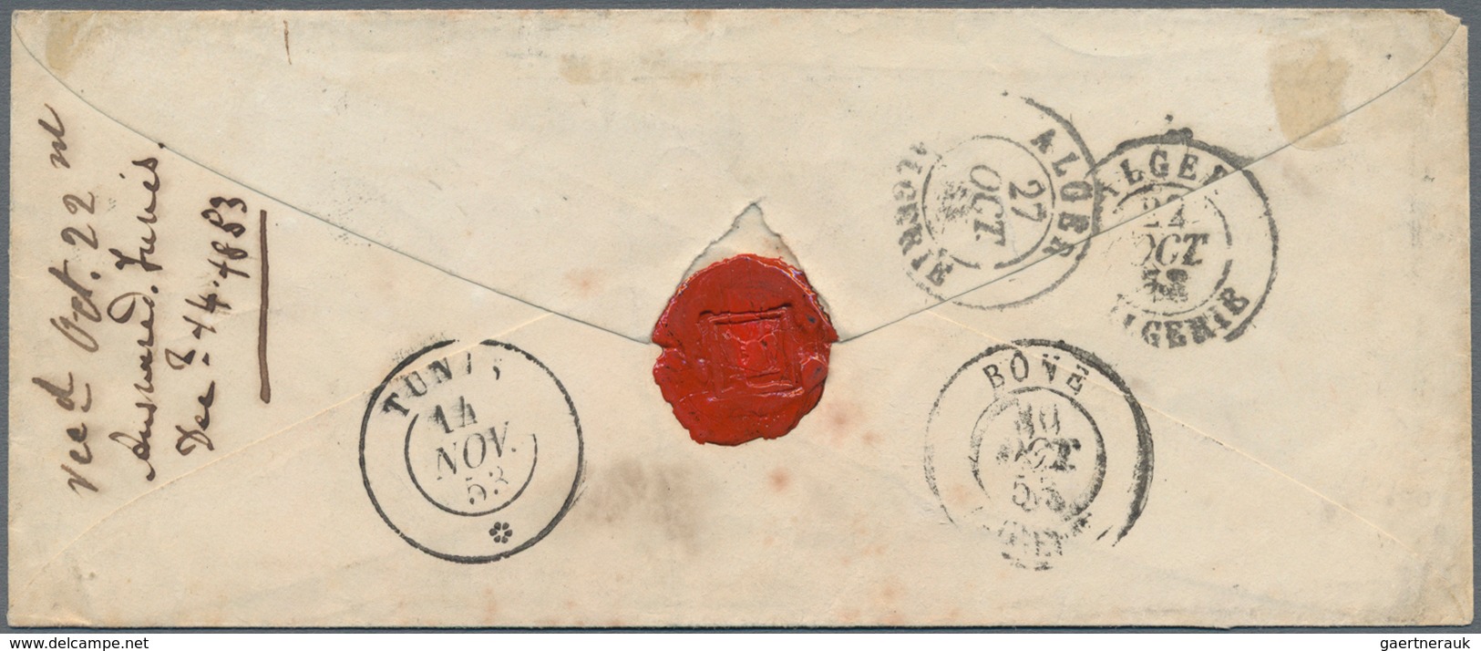 Tunesien: 1853 Cover From Paris To Augustus Calthorpe, The British Consul In Tunis, Sent Via Algier - Covers & Documents