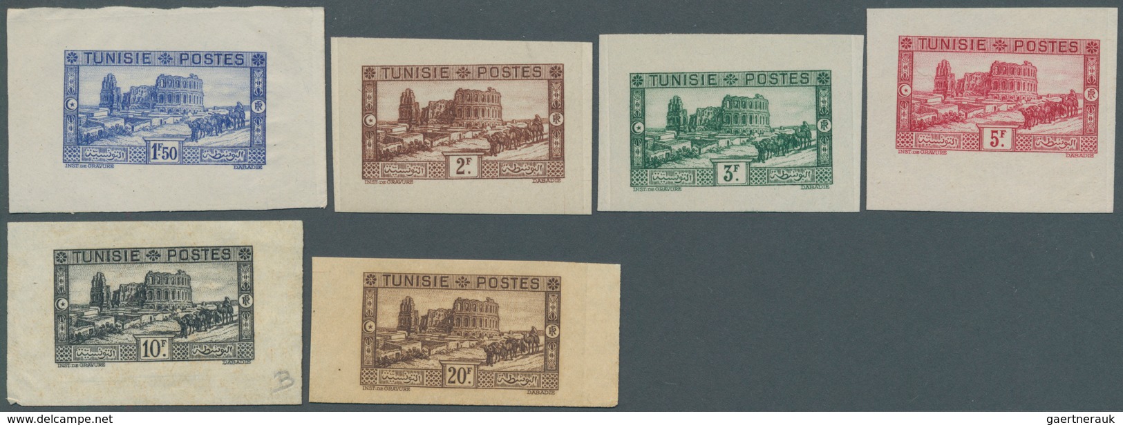 Tunesien: 1931, Definitives "Views Of Morocco", 1.50fr. To 20fr. "Amphitheater", Six Single Die Proo - Covers & Documents