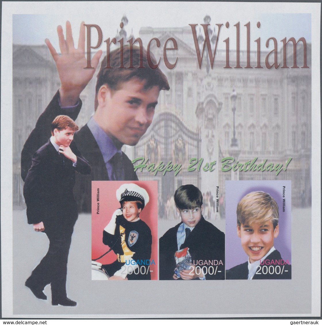 Uganda: 2003, 21st Birthday Of Prince William Complete Set Of Three In An IMPERFORATE Sheetlet With - Uganda (1962-...)