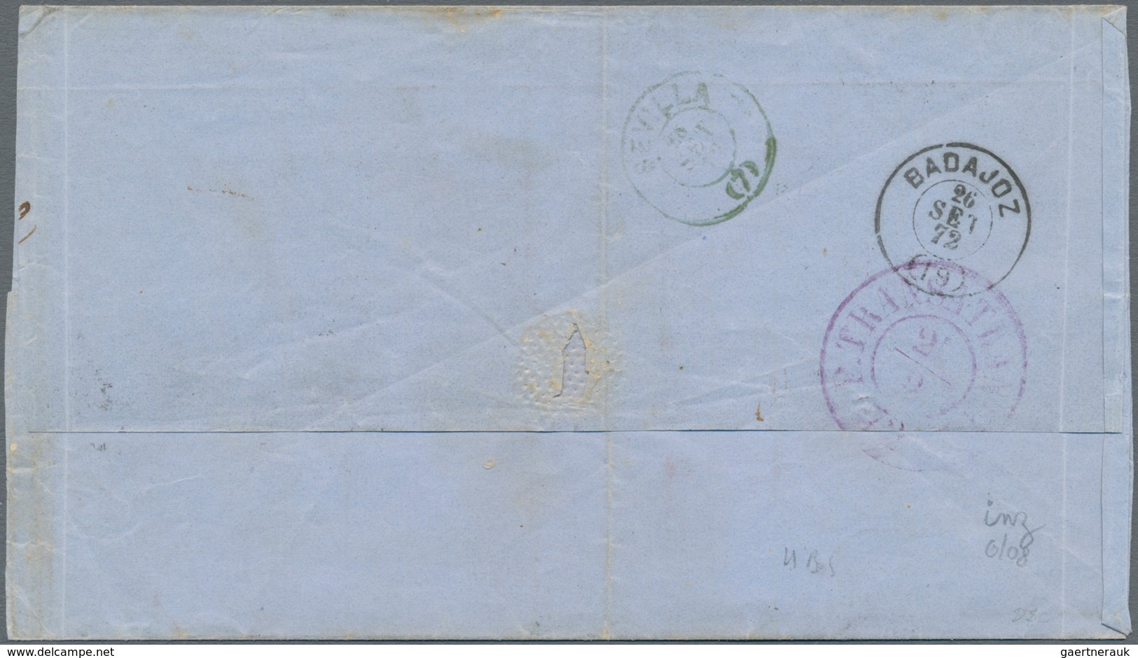 Uruguay: 1872 Cover From Montevideo To Sevilla, Spain Per French And Portuguese Trans-Atlantic Mail - Uruguay