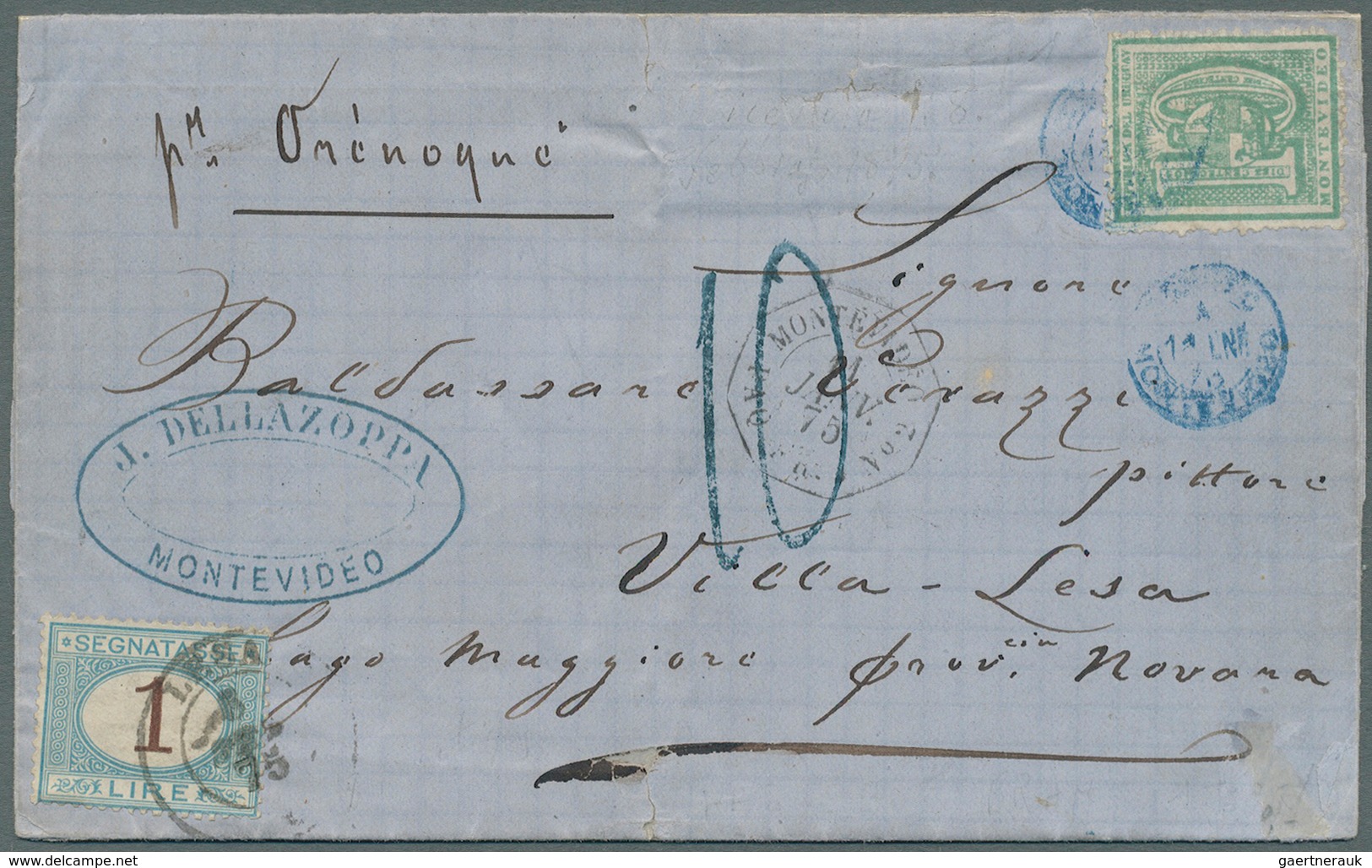Uruguay: 1875, 10 Cent. Green (some Perforation Faults) On Letter From MONTEVIDEO With Shipletter Ma - Uruguay