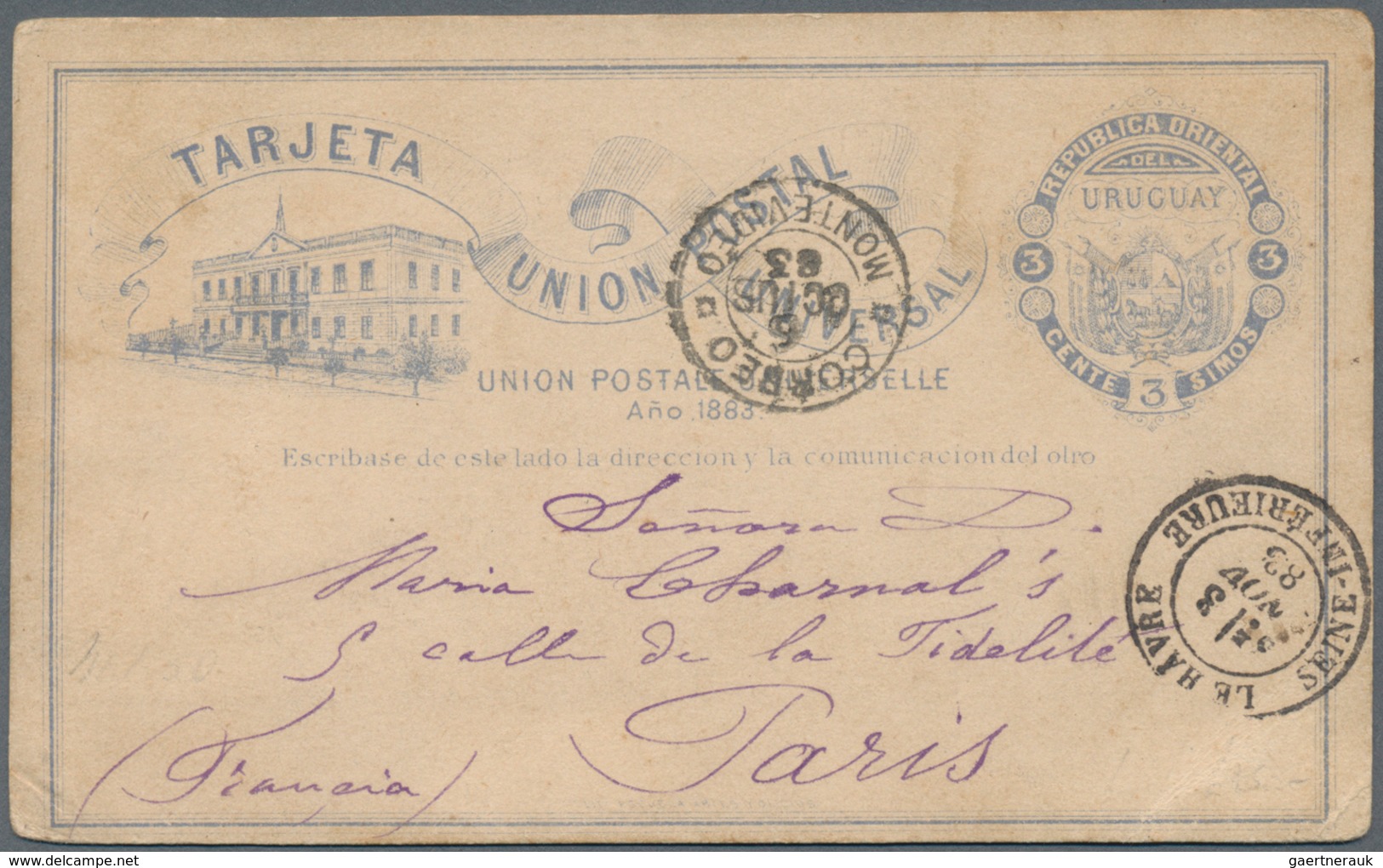 Uruguay: 1880/1904, stationery cards used (7 inc. two uprated) inc. 6 to foreign to France, Germany