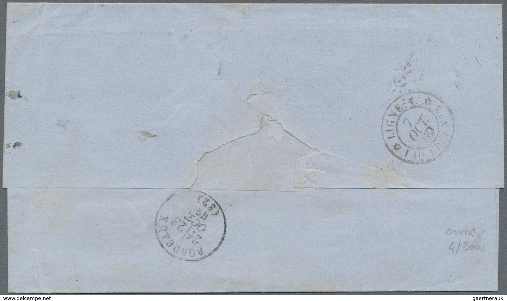 Venezuela: 1869 Folded Cover From CARACAS To Bordeaux Franked French Napoleon 40c. Pair Tied By 'Anc - Venezuela