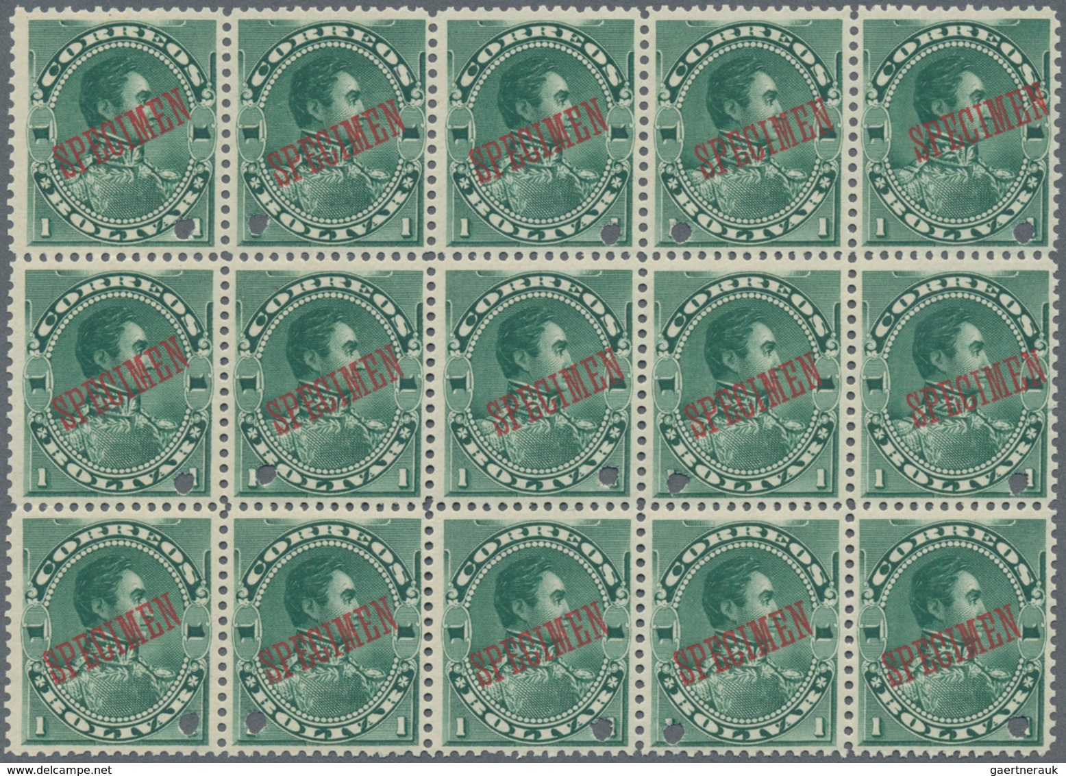Venezuela: 1893, Definitive Issue 'Simon Bolivar' 1b. Green With Punch Holes And Red Opt. SPECIMEN I - Venezuela