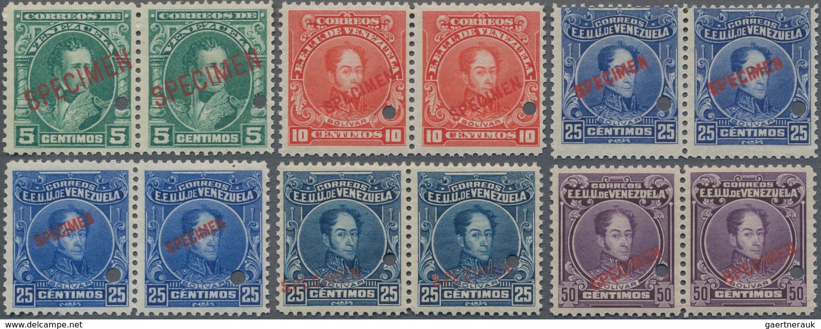 Venezuela: 1915/1922, Definitive Issue 'Simon Bolivar' Six Horizontal Pairs 5c. Green To 50c. Violet - Venezuela