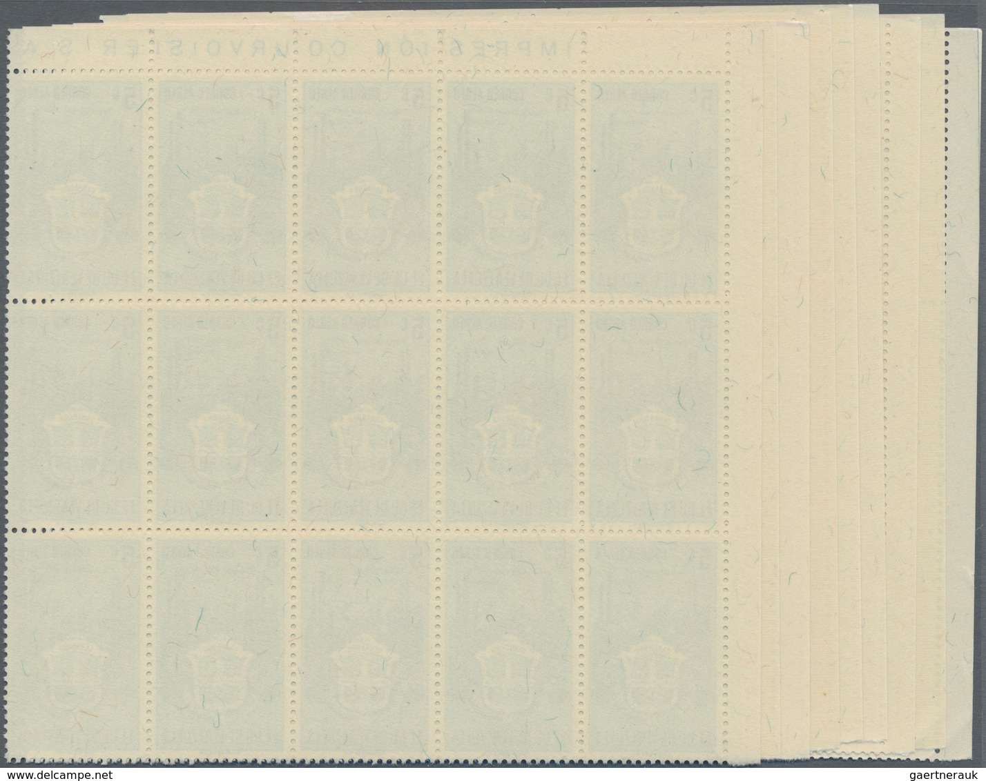 Venezuela: 1951, Coat Of Arms 'CARABOBO' Airmail Stamps Complete Set Of Nine In Blocks Of 15 From Up - Venezuela