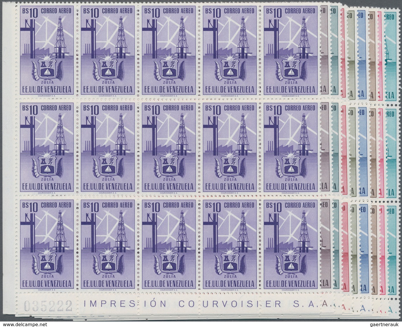 Venezuela: 1951, Coat Of Arms 'ZULIA' Airmail Stamps Complete Set Of Nine In Blocks Of 15 From Lower - Venezuela