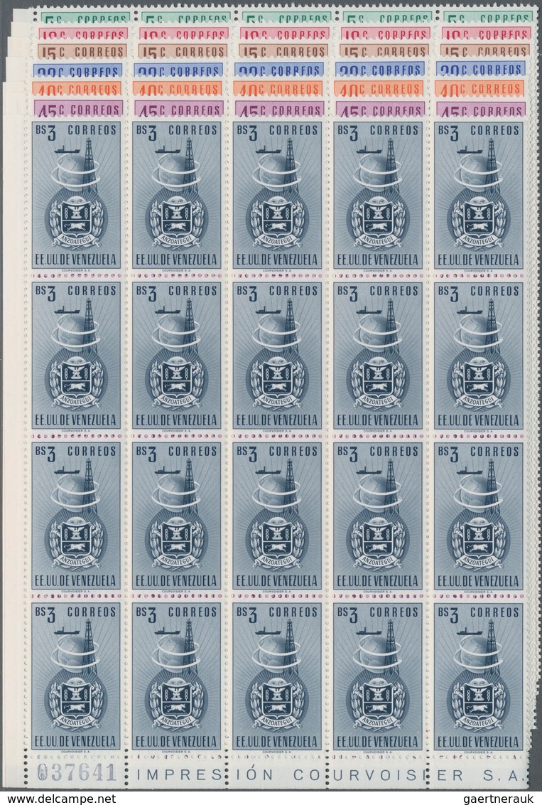 Venezuela: 1951, Coat Of Arms 'ANZOATEGUI' Normal Stamps Complete Set Of Seven In Blocks Of 20 From - Venezuela