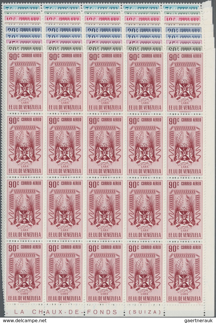 Venezuela: 1952, Coat Of Arms 'LARA' Airmail Stamps Complete Set Of Nine In Blocks Of 20 From Lower - Venezuela