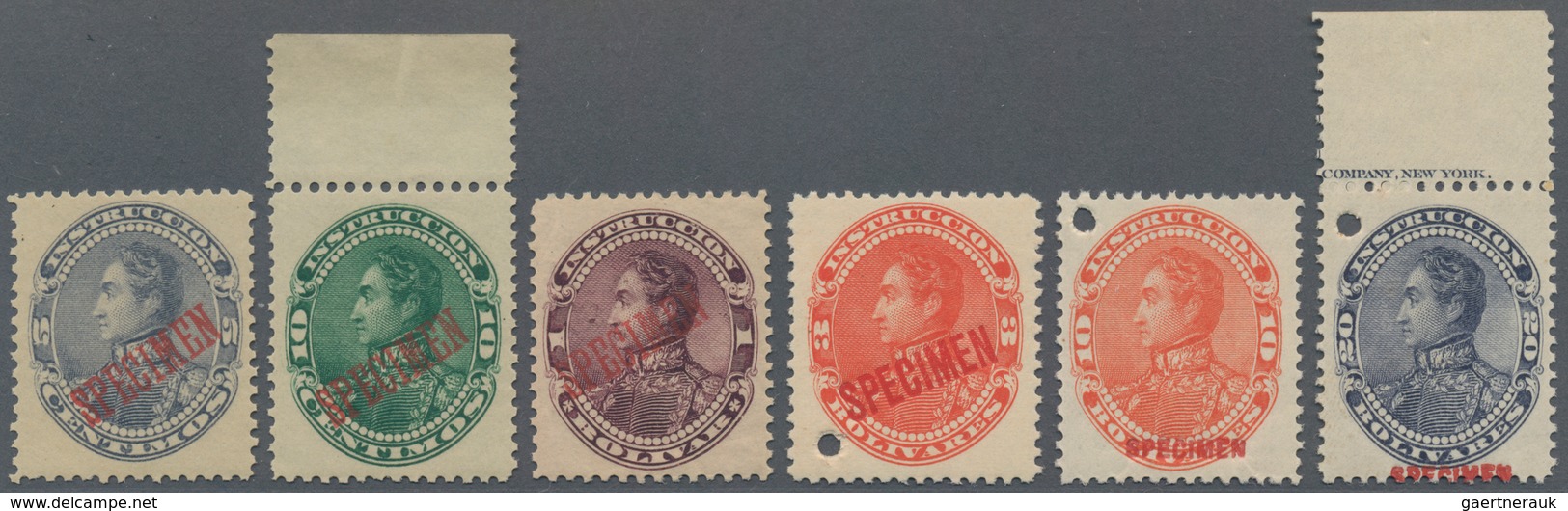 Venezuela - Stempelmarken: 1893/1901, Six Different Revenue Stamps 'INSTRUCCION' (Bolivar) 5c. Grey - Venezuela