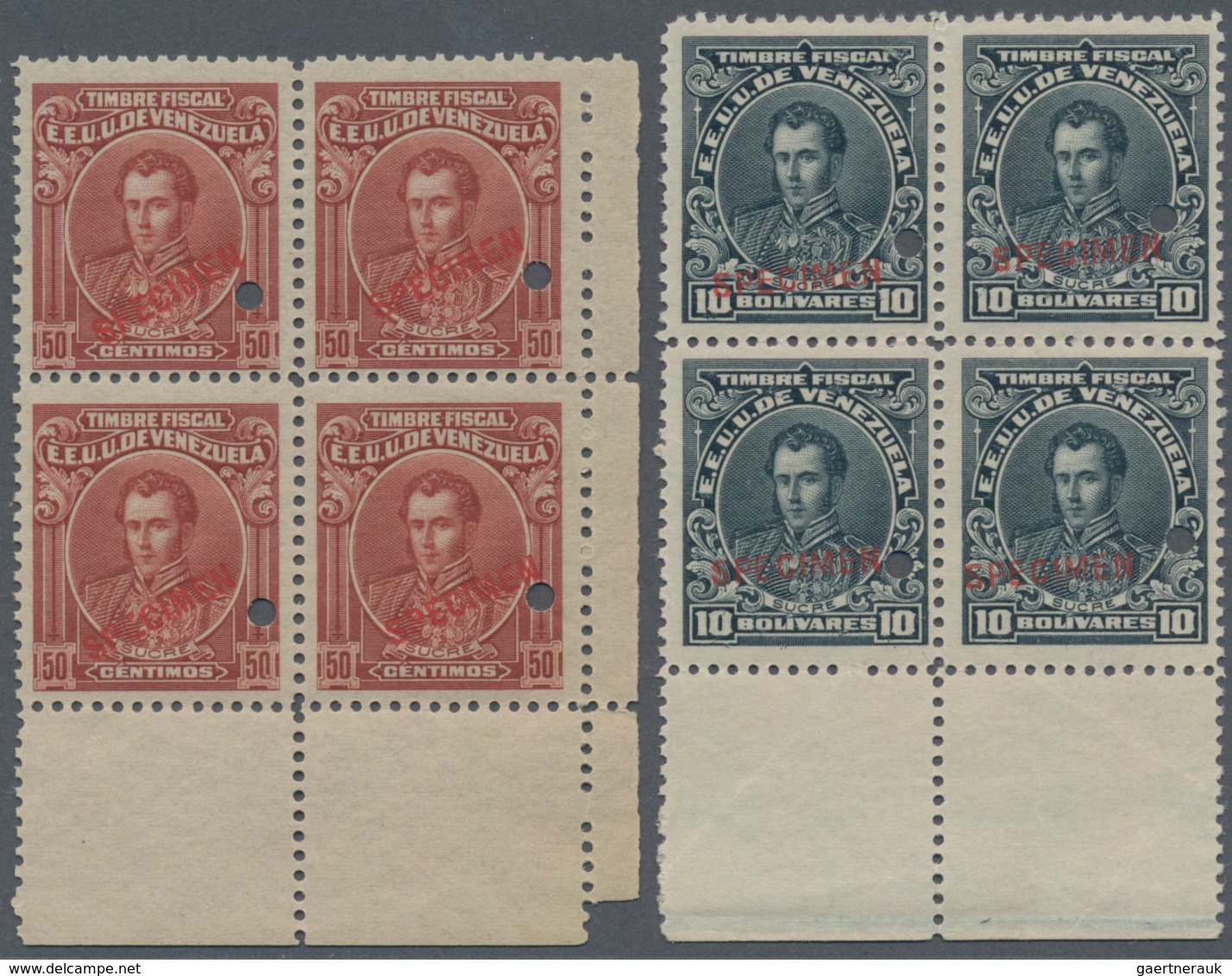 Venezuela - Stempelmarken: 1910 (ca.), Four Different Revenue Stamps 'TIMBRE FISCAL' (Sucre) 5c. Bro - Venezuela