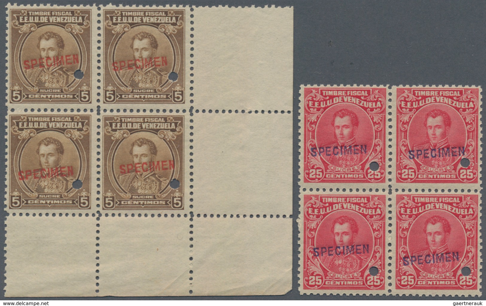 Venezuela - Stempelmarken: 1910 (ca.), Four Different Revenue Stamps 'TIMBRE FISCAL' (Sucre) 5c. Bro - Venezuela