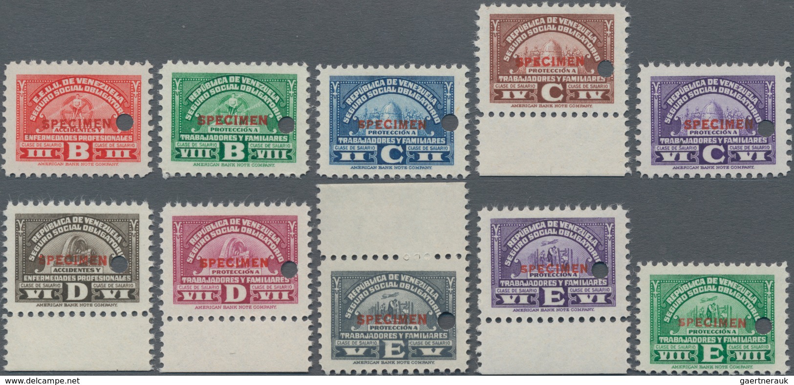 Venezuela - Stempelmarken: 1940 (ca.), Ten Different Revenue Stamps 'SEGURO SOCIAL OBLIGATORIO' (soc - Venezuela