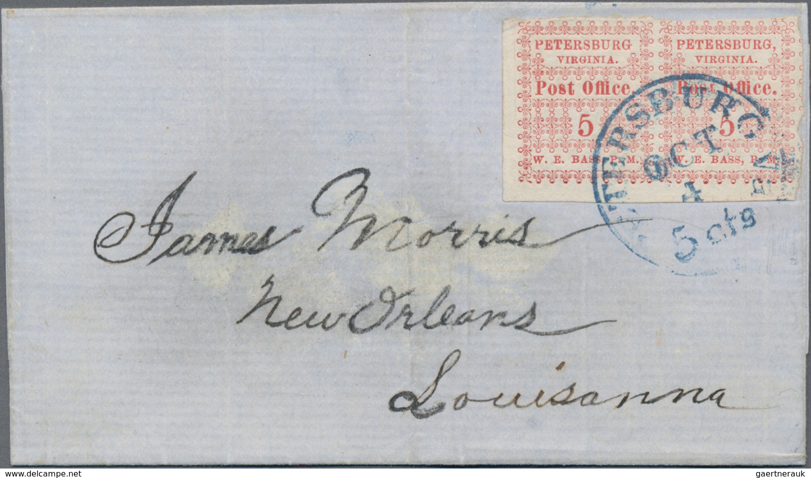 Konföderierte Staaten Von Amerika: 1861 PETERSBURG Va. Postmaster Provisional 5c. Red, Horizontal Bo - 1861-65 Confederate States