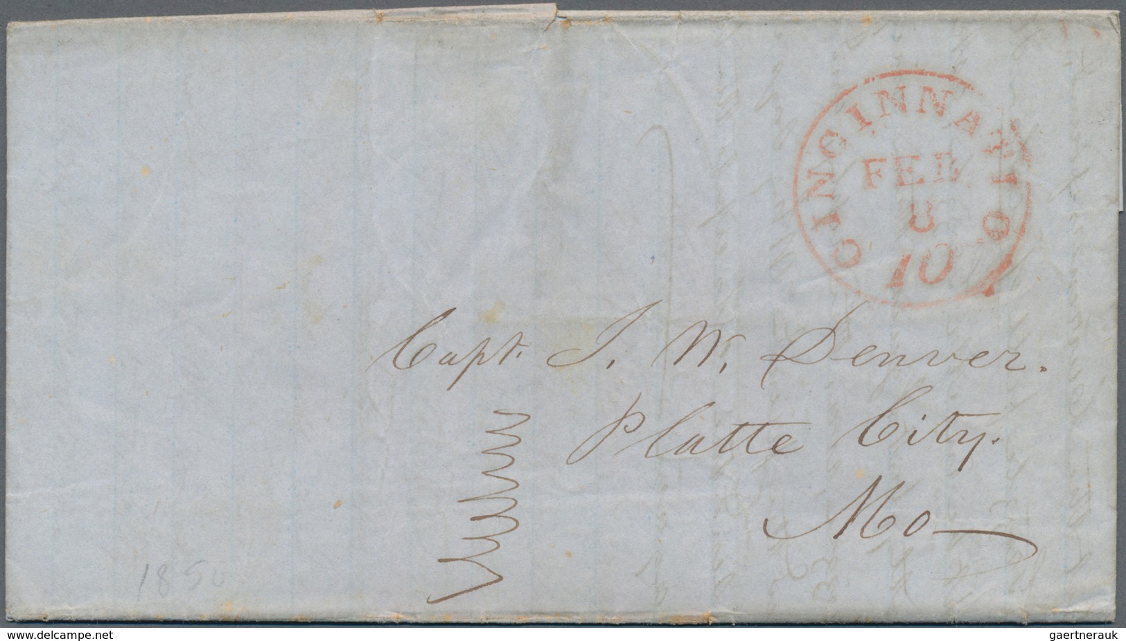 Vereinigte Staaten Von Amerika - Vorphila / Stampless Covers: 1850, Stampless Cover From Cincinatti - …-1845 Vorphilatelie