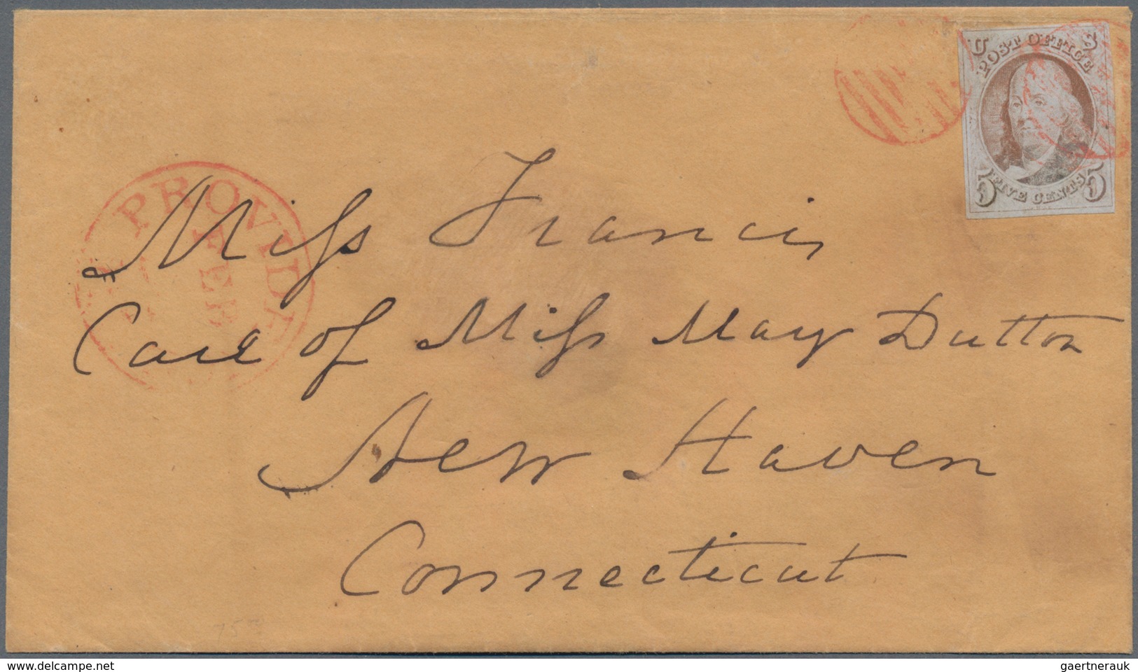 Vereinigte Staaten Von Amerika: 1847 5c. Red-brown Used On Cover From Providence To New Haven, Conn. - Briefe U. Dokumente