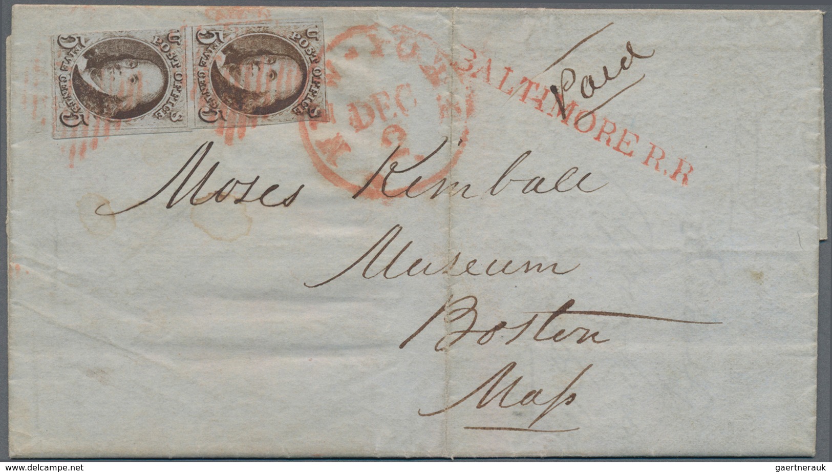 Vereinigte Staaten Von Amerika: 1847: 5c Vertical Pair On Printed Letter 1848 From GUY'S United Stat - Covers & Documents