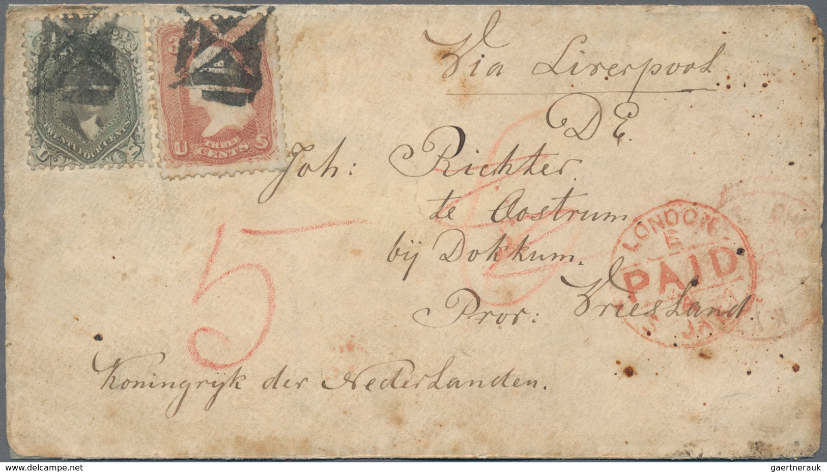 Vereinigte Staaten Von Amerika: 1861 'Washington' 24c. Grey And 3c. Rose Used On 1866 Cover From New - Covers & Documents