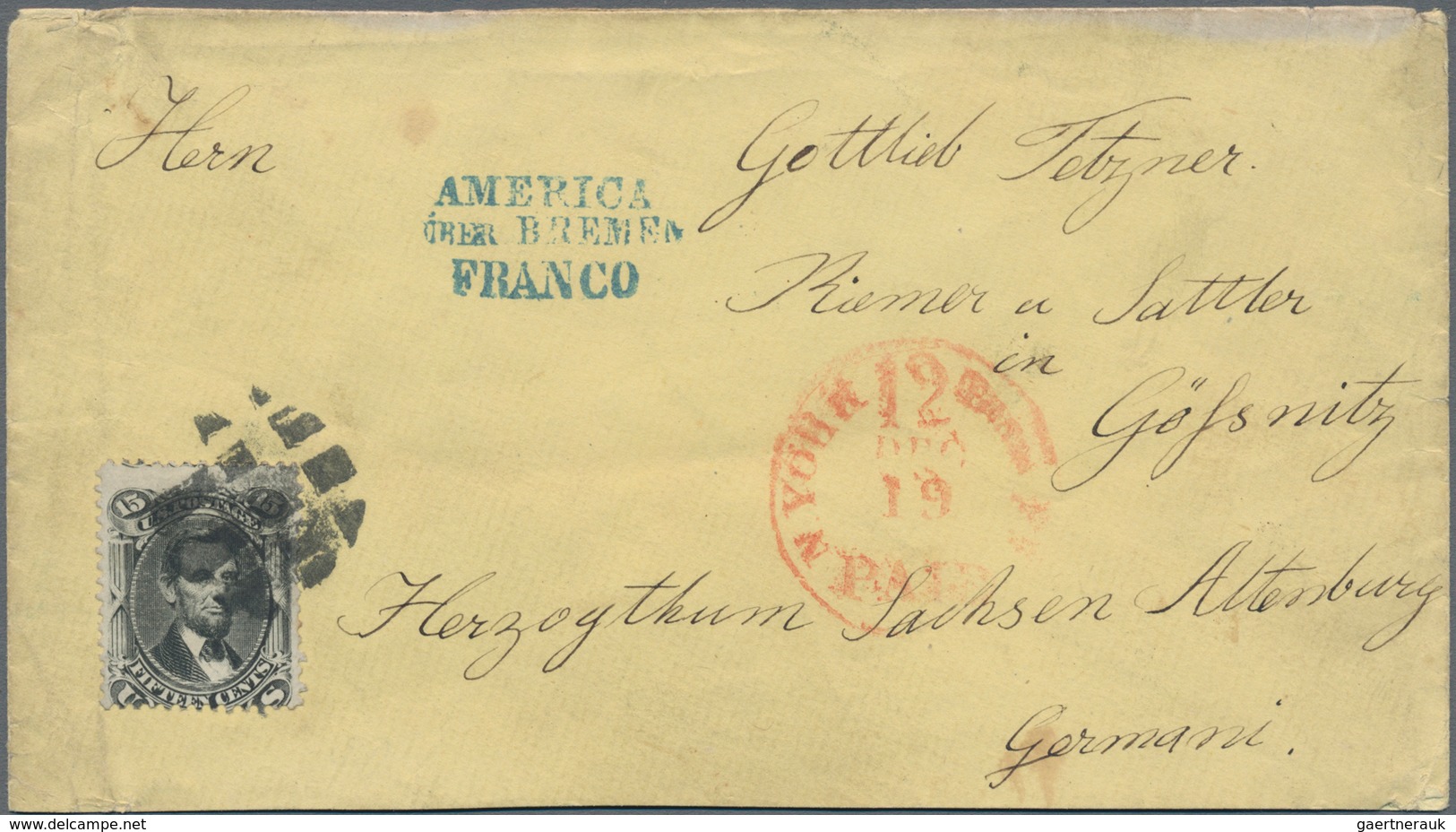 Vereinigte Staaten Von Amerika: 1861, Envelope Bearing Lincoln 15 C Black Tied By Barr Cancel And Re - Briefe U. Dokumente