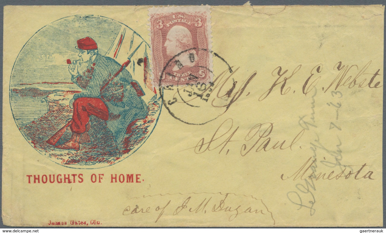 Vereinigte Staaten Von Amerika: 1862 (16.1.), Washington 3c. Rose Single Use On Cover With Attractiv - Briefe U. Dokumente