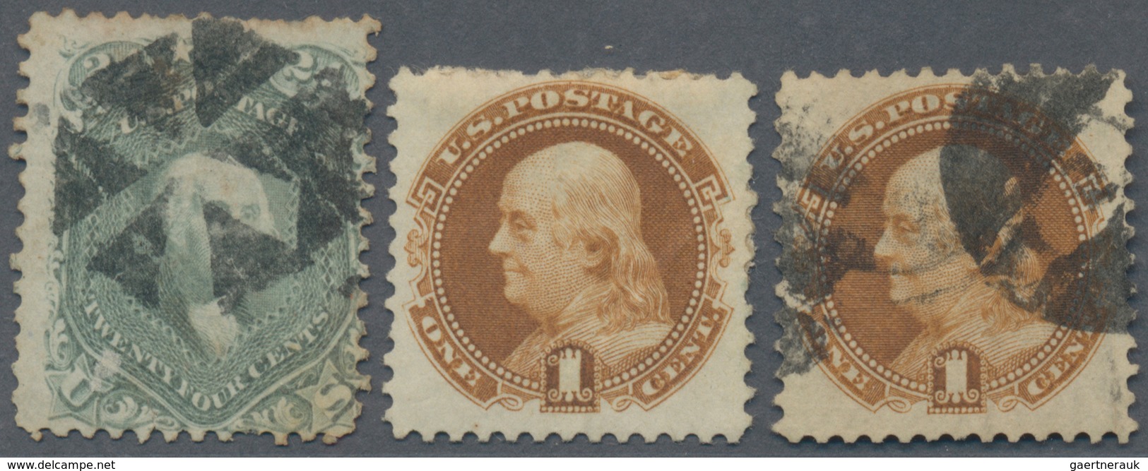 Vereinigte Staaten Von Amerika: 1862/1875, 24 C Lilac Washington, Used, Color Changeling, Short Perf - Briefe U. Dokumente