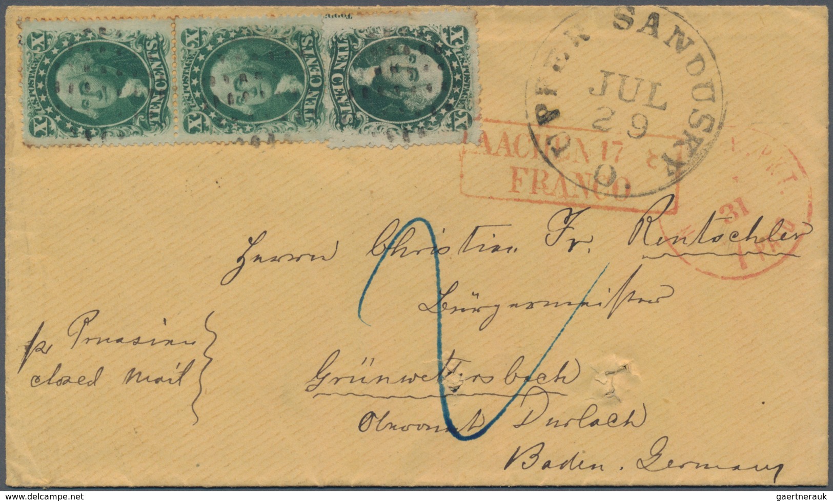 Vereinigte Staaten Von Amerika: 1865 (ca.), Washington 10 C. Darkgreen With Small Part Of Sheet Insc - Brieven En Documenten