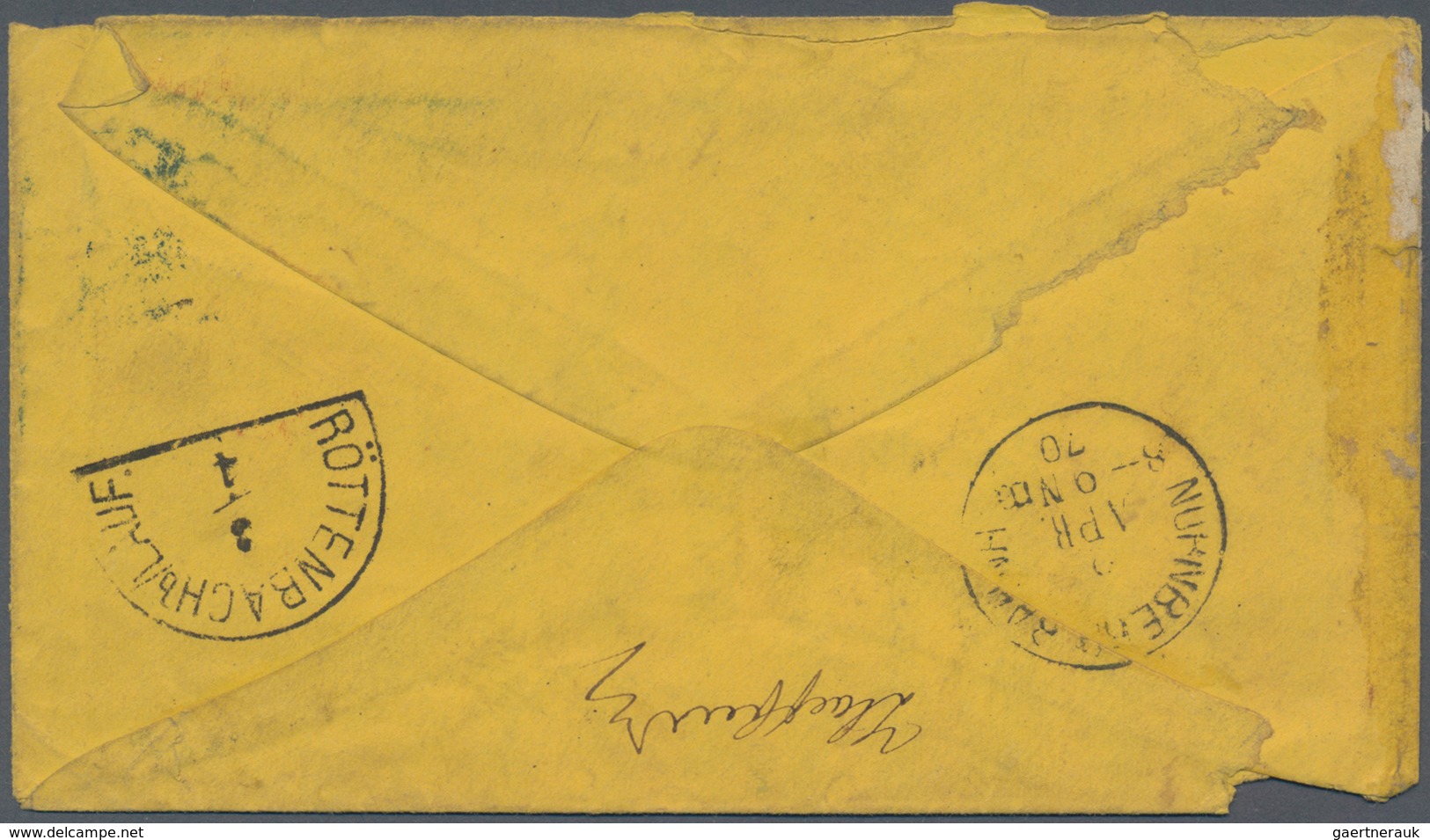 Vereinigte Staaten Von Amerika: 1869 'Shield & Eagle' 10c. Yellowish Orange, Two Singles, Used On Ye - Cartas & Documentos