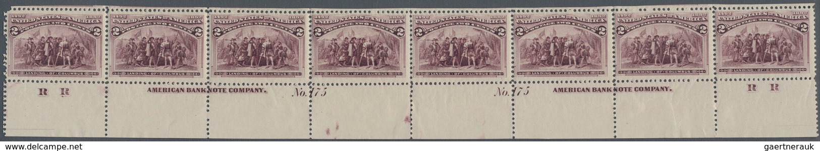 Vereinigte Staaten Von Amerika: 1893 Columbian Expo. 2c. Brown Violet Bottom Marginal Strip Of Eight - Covers & Documents