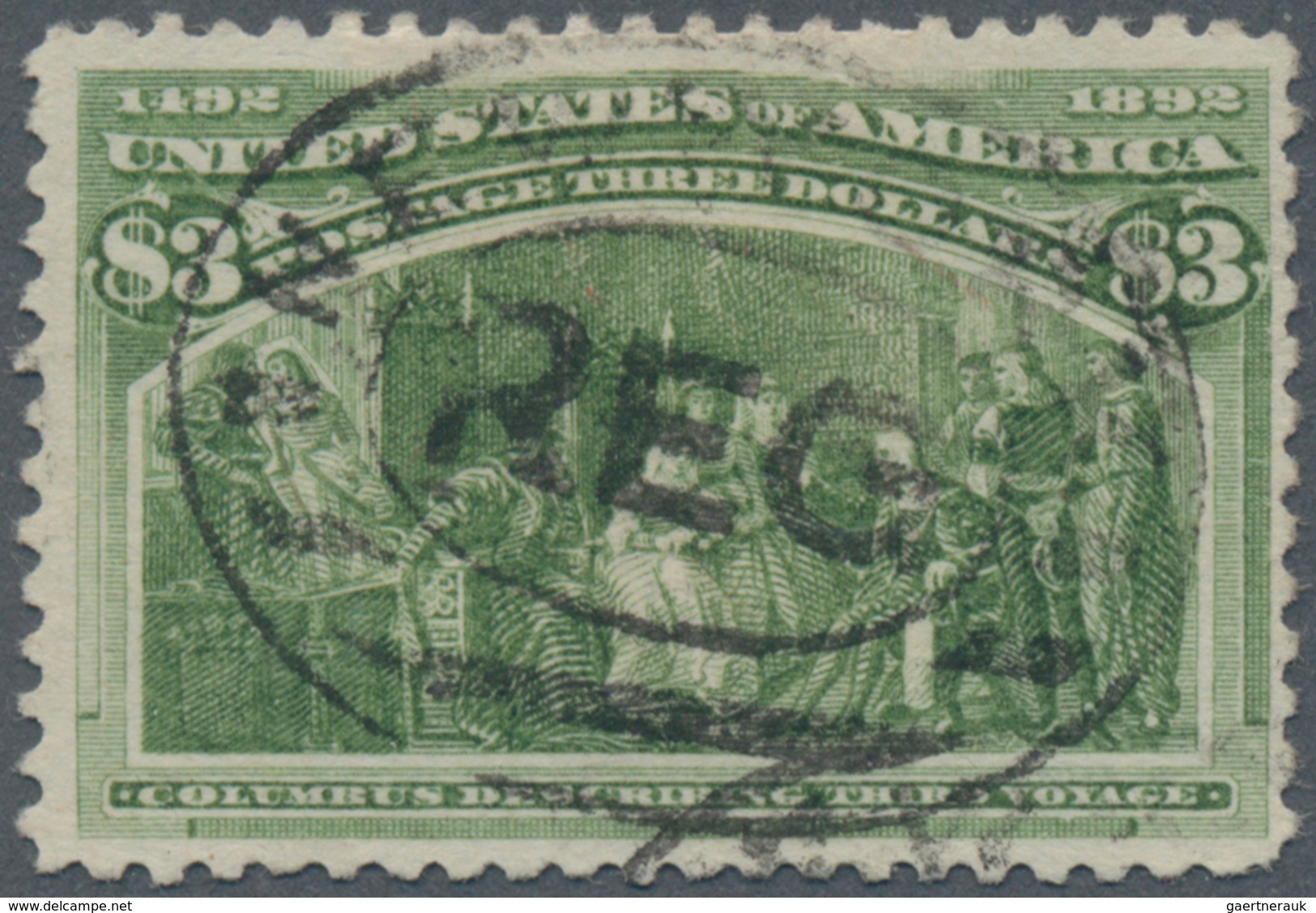 Vereinigte Staaten Von Amerika: 1893 Columbus $3 Yellow-green, Fine Used Copy, Some Thinning. - Covers & Documents