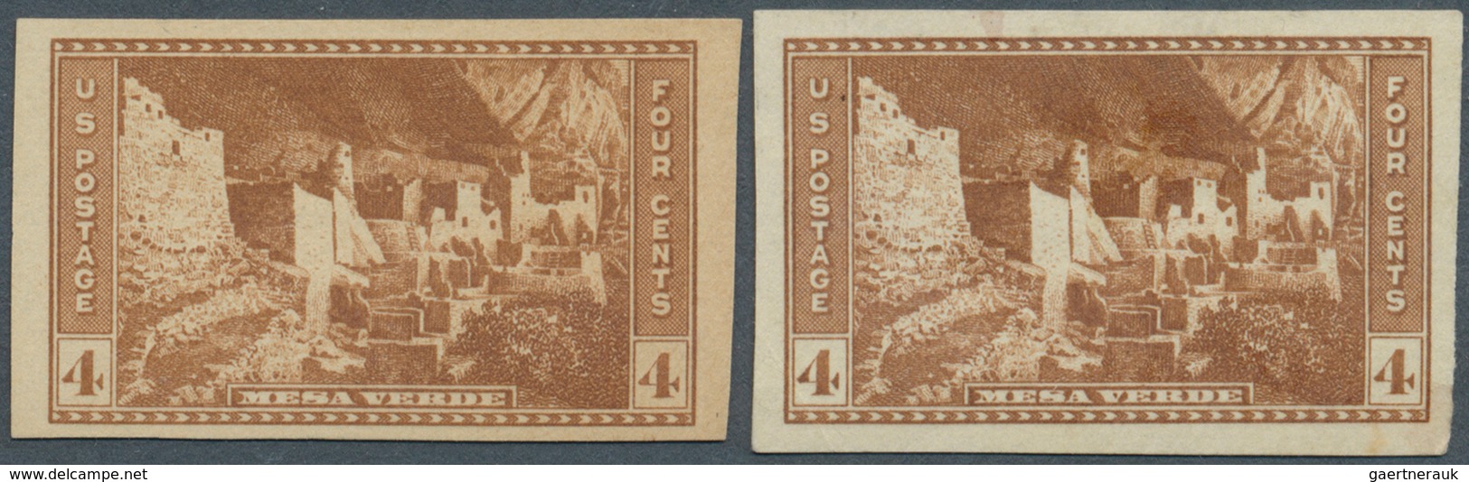 Vereinigte Staaten Von Amerika: 1934, 6c. Mesa Verde Park, Two Imperforated Proofs In Brown, Small D - Briefe U. Dokumente