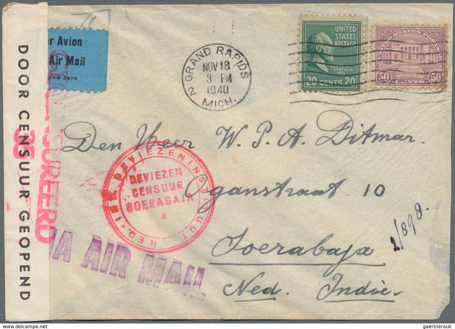 Vereinigte Staaten Von Amerika: 1940, Amphitheatre 50 C. And Prexie 20 C. Tied "GRAND RAPIDS NOV 18 - Briefe U. Dokumente