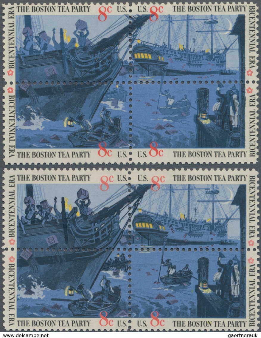 Vereinigte Staaten Von Amerika: 1973, American Bicentennial Issue 'BOSTON TEA PARTY' Se-tenant Block - Covers & Documents