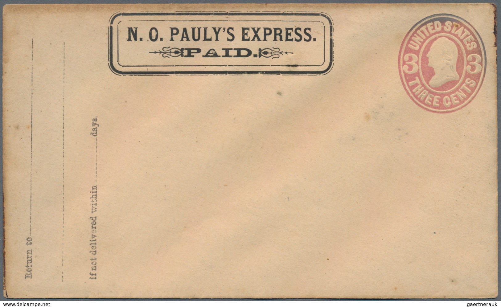 Vereinigte Staaten Von Amerika - Ganzsachen: 1868, N.O. PAULY'S EXPRESS PAID 3 CENTS Postal Statione - Sonstige & Ohne Zuordnung