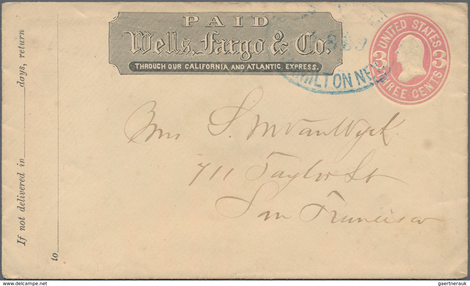 Vereinigte Staaten Von Amerika - Ganzsachen: 1869, Commercially Used Preprinted (Paid Wells Fargo & - Other & Unclassified