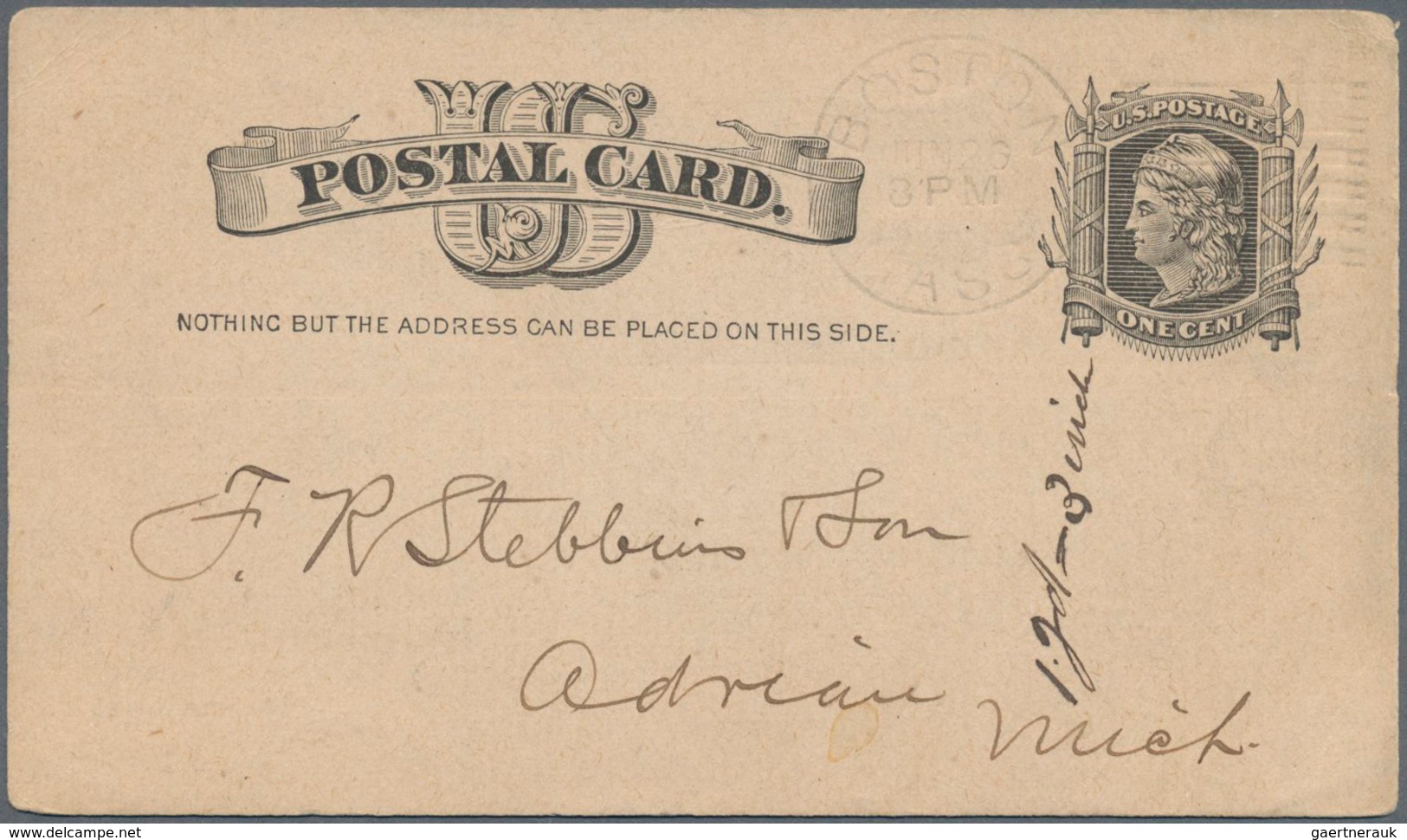 Vereinigte Staaten Von Amerika - Ganzsachen: 1883 Commercially Used (Boston Leavitt Cancel) Picture - Other & Unclassified