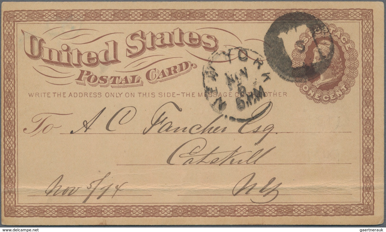 Vereinigte Staaten Von Amerika - Stempel: 1874 (ca.), USA: Stat. Postcard Liberty 1c. Brown Used Wit - Poststempel