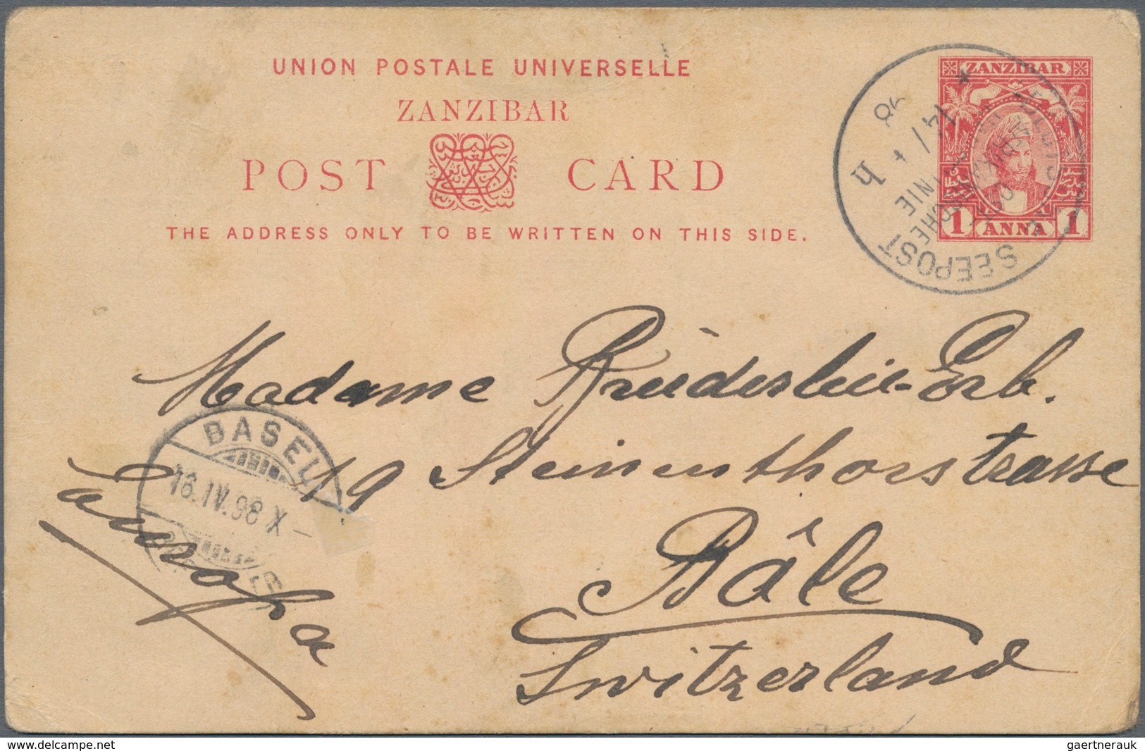 Zanzibar - Ganzsachen: 1898, Postal Stationery Card From Zanzibar, Stamp Sultan Seyyid Hamed-bin-Thw - Zanzibar (...-1963)