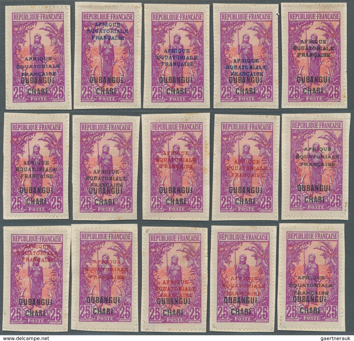 Zentralafrikanische Republik: 1924, Oubangi-Chari, 25c. Purple/red "Bakalois Woman", Group Of 15 Ove - Zentralafrik. Republik