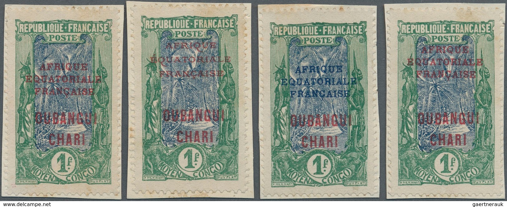 Zentralafrikanische Republik: 1924, AEF Overprints On Oubangui-Chari, 1fr. Green/slate "Coconut Palm - Central African Republic