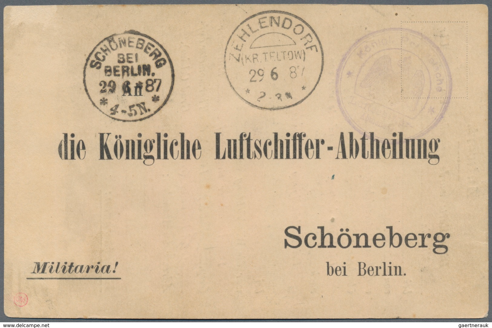 Ballonpost: 1887, German Reich. "An Die Königliche Luftschiffer-Abtheilung" (To The Royal Airship De - Airships