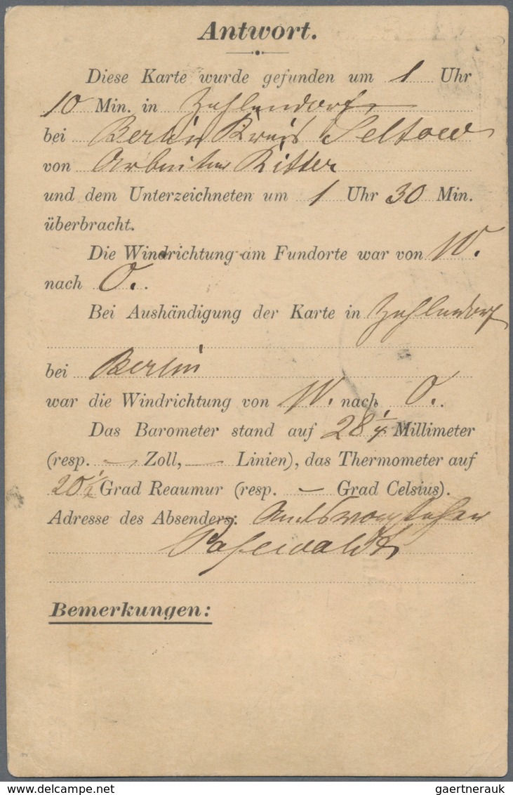 Ballonpost: 1887, German Reich. "An Die Königliche Luftschiffer-Abtheilung" (To The Royal Airship De - Airships